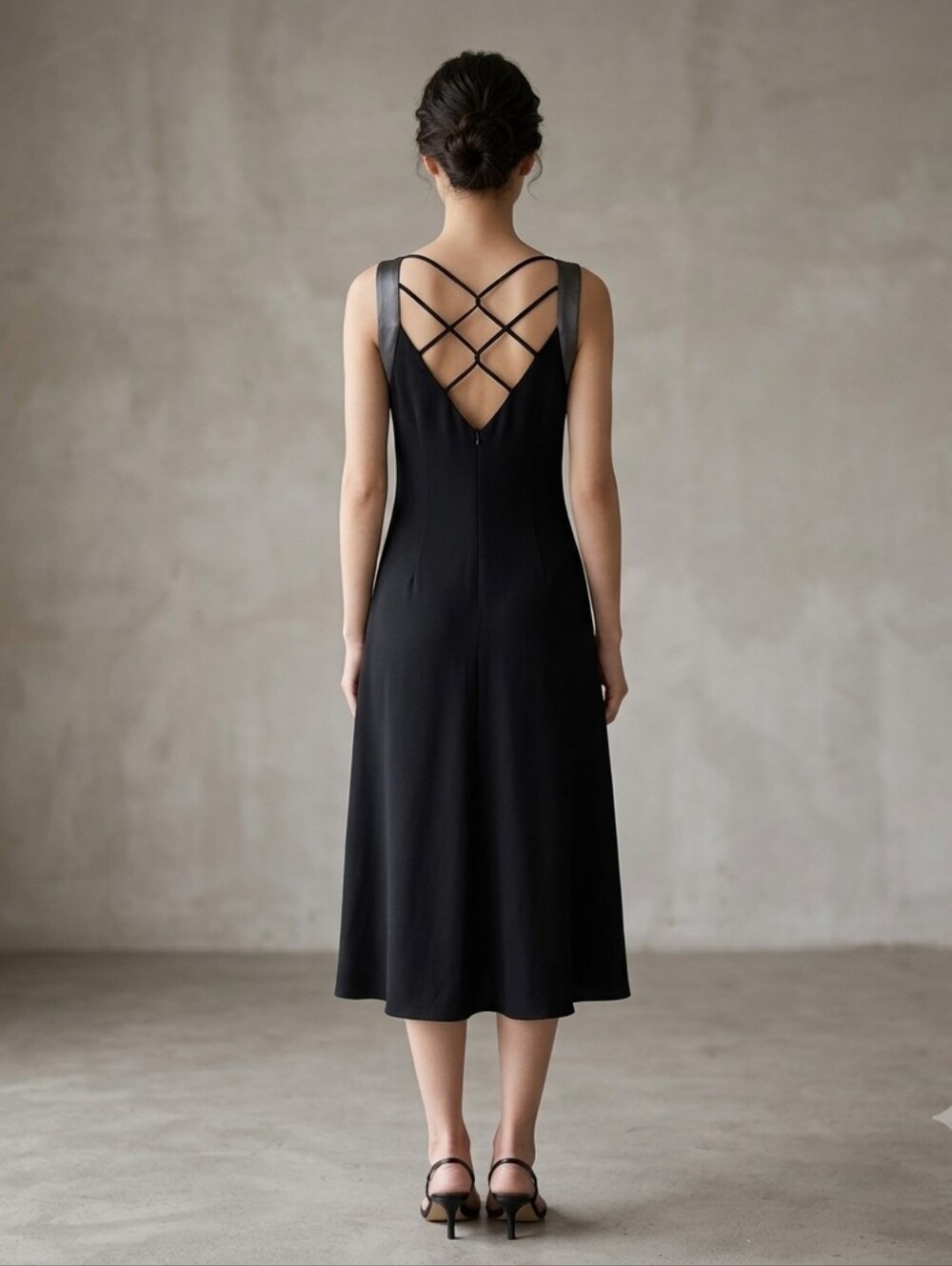 Evan Picone Black Dress with Satin Shoulder Straps And Crisscross Back Size 8P